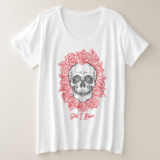 Memento Mori! Schädel und Rose, handgezeichnet Große Größe T-Shirt (Design vorne)
