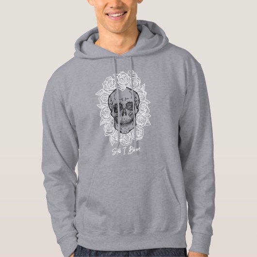 Memento Mori! Schädel und Rose, handgezeichnet Hoodie (Vorderseite)