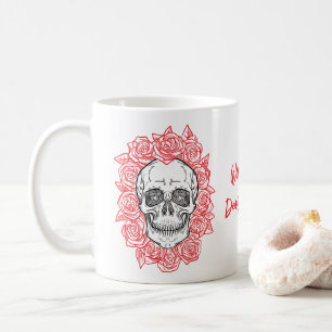 Memento Mori! Schädel und Rose, handgezeichnet Kaffeetasse