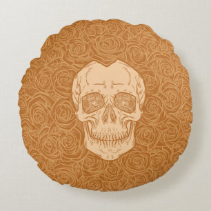 Memento Mori! Schädel und Rose, handgezeichnet Rundes Kissen