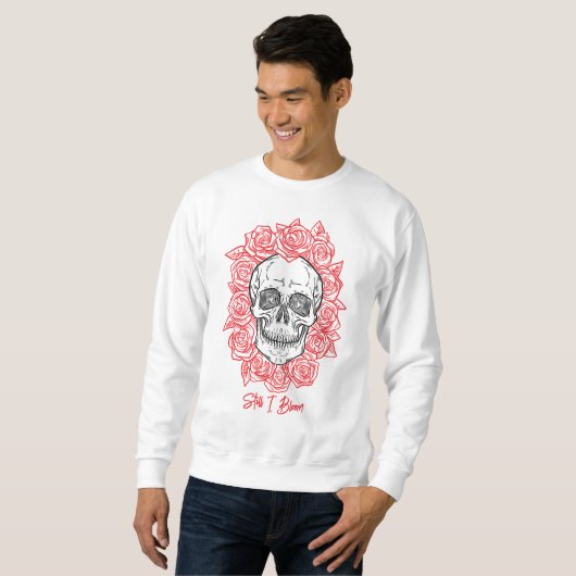 Memento Mori! Schädel und Rose, handgezeichnet Sweatshirt (Vorne ganz)