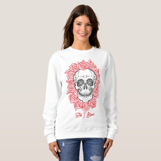 Memento Mori! Schädel und Rose, handgezeichnet Sweatshirt (Vorne ganz)