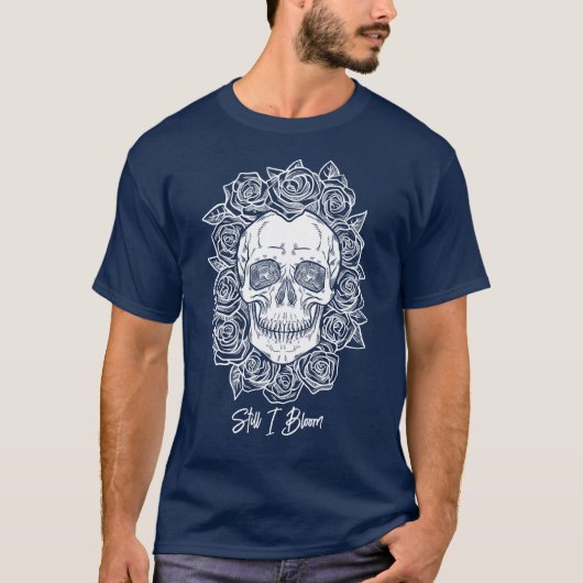 Memento Mori! Schädel und Rose, handgezeichnet T-Shirt (Vorderseite)