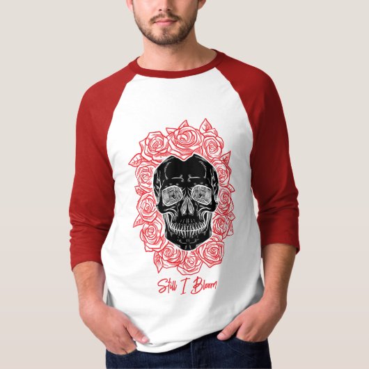 Memento Mori! Schädel und Rose, handgezeichnet T-Shirt (Vorderseite)