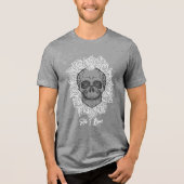 Memento Mori! Schädel und Rose, handgezeichnet Tri-Blend Shirt (Vorderseite)