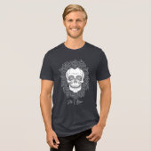 Memento Mori! Schädel und Rose, handgezeichnet Tri-Blend Shirt (Vorderseite voll)