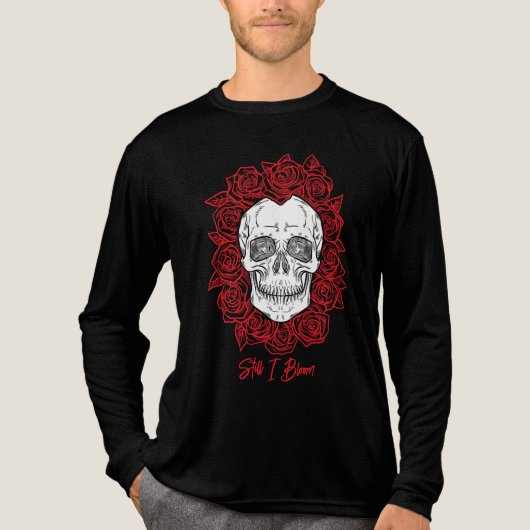 Memento Mori! Schädel und Rose, handgezeichnet Tri-Blend Shirt (Vorderseite)
