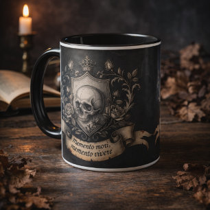 Memento Mori Totenkopf-Wappen Gotisches Lateinisch Tasse
