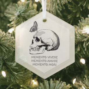 MEMENTO VIVERE • MEMENTO AMARE • MEMENTO MORI ORNAMENT AUS GLAS