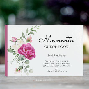 Memento Wedding Guest Book Pink Rose Peony Blooms Gästebuch