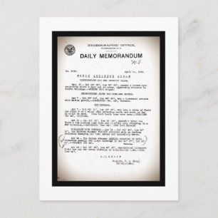 Memo vom Hydrografischen Amt Titanic Desaster Postkarte