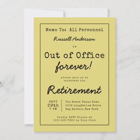Memo zum Funny Out of Office Forever Retirement Pa Einladung (Vorderseite)