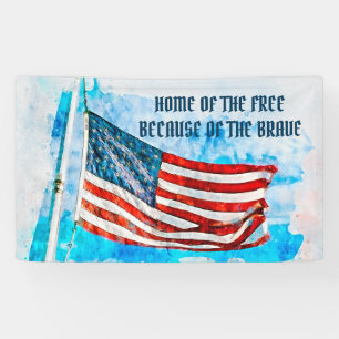 Memorandum Day Blue Watercolor America Flag Banner