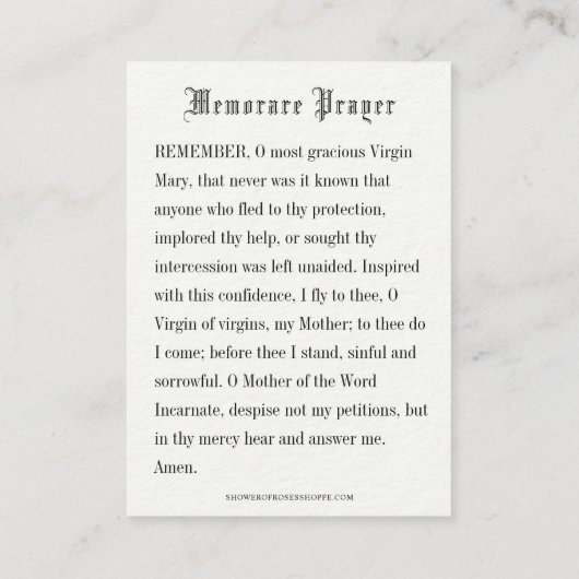 Memorare Gebet Mutter Mary Schnee Fireweed Alaska Begleitkarte (Rückseite)