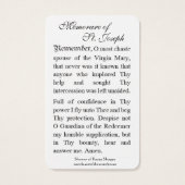 Memorare Gebet St. Joseph & Jesus Heilige Karte (Rückseite)