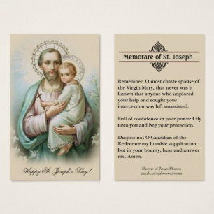 Memorare Gebet St. Joseph & Jesus Heilige Karte