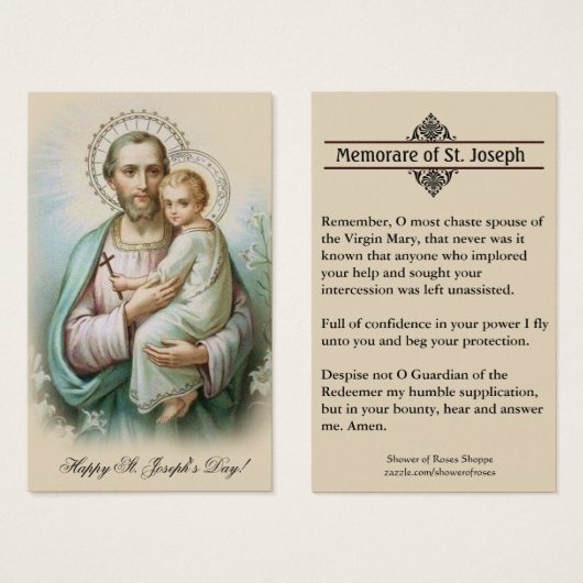 Memorare Gebet St. Joseph & Jesus Heilige Karte (Vorne & Hinten)