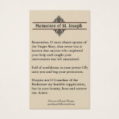 Memorare Gebet St. Joseph & Jesus Heilige Karte (Rückseite)