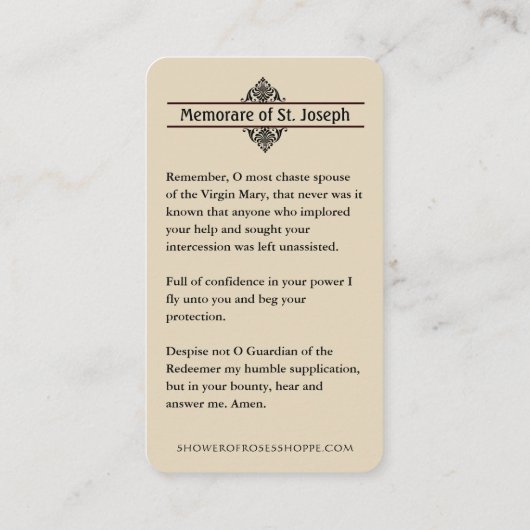 Memorare Gebet St. Joseph & Jesus Heilige Karte (Rückseite)