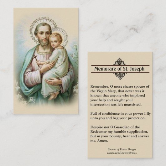 Memorare Gebet St Joseph u. heilige Karte Jesuss (Vorne/Hinten)