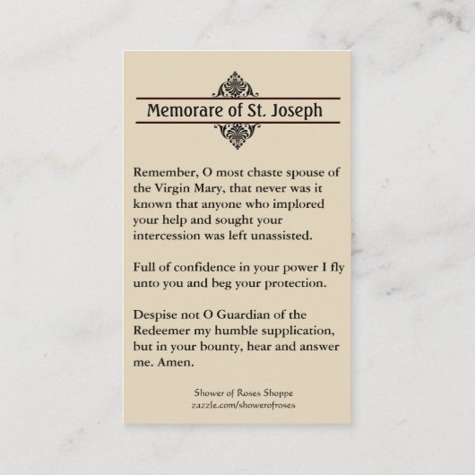 Memorare Gebet St Joseph u. heilige Karte Jesuss (Rückseite)