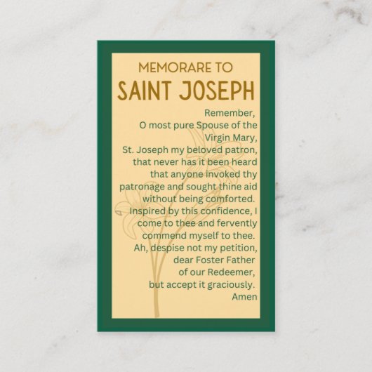 Memorare zu St Joseph Gebet Cards Visitenkarte (Vorderseite)
