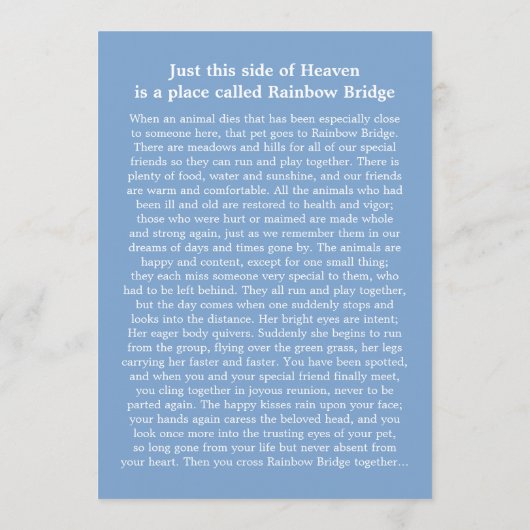 Memorial 12x18 - Blaue Rainbow-Brücke (FEMALE) Programm (Rückseite)