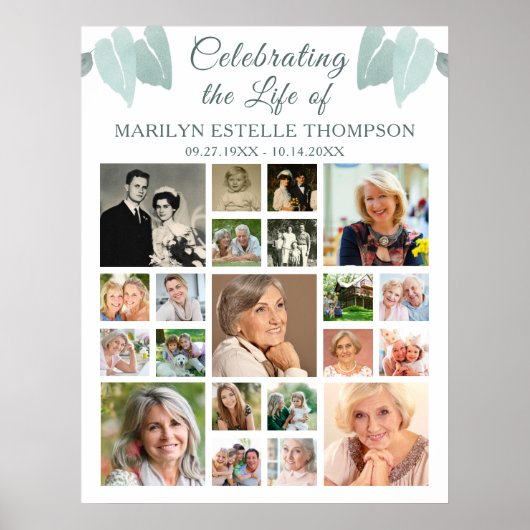 Memorial 21 Foto Collage Botanisches Herz Blätter Poster (Vorne)