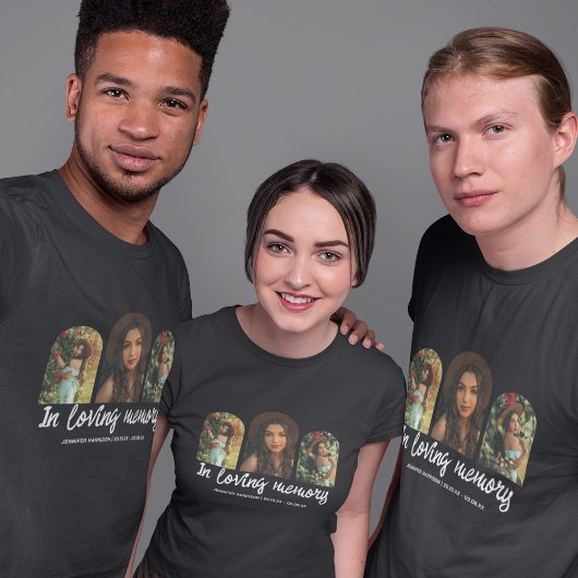 Memorial 3 Arched Foto Collage Beerdigung T - Shir T-Shirt