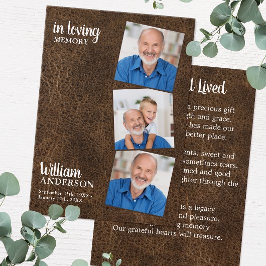 Memorial 3 Foto Beerdigung Beerdigungskarte Leder