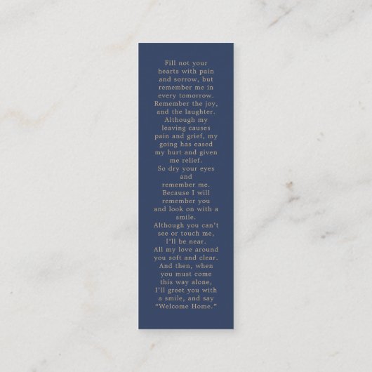 Memorial 3 Foto Beerdigung Blue Gebet Lesezeichen Mini Visitenkarte (Rückseite)