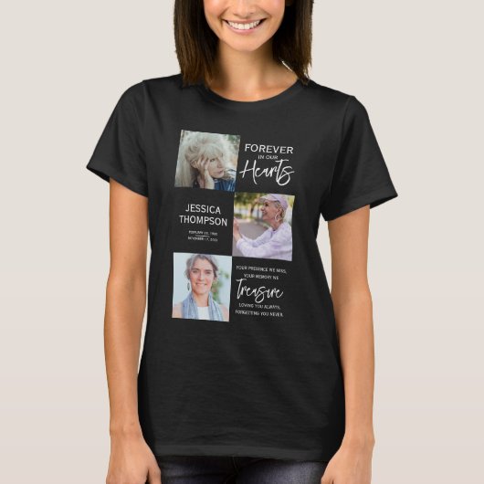 Memorial 3 Foto Collage Beerdigung T-Shirt (Vorderseite)