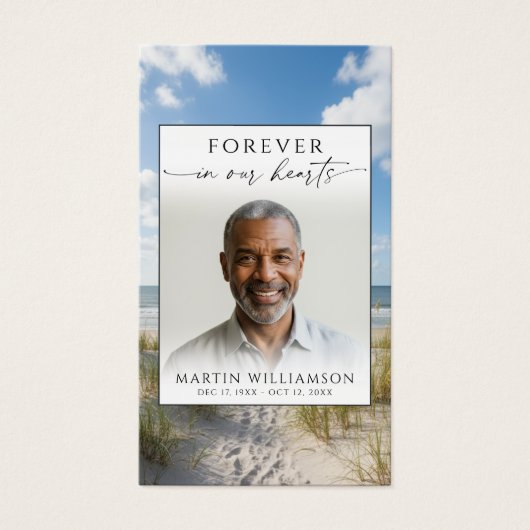 Memorial Beach Forever Hearts Photo Prayer Card (Vorderseite)