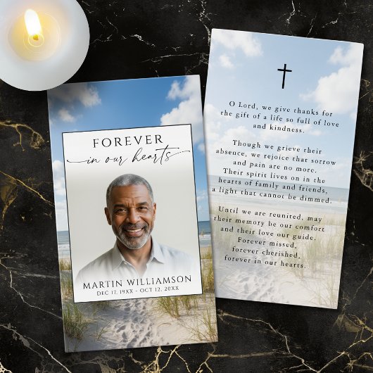 Memorial Beach Forever Hearts Photo Prayer Card