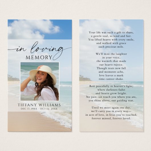 Memorial Beach In Loving Memory Photo Prayer Card (Vorne & Hinten)