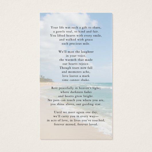 Memorial Beach In Loving Memory Photo Prayer Card (Rückseite)