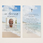 Memorial Beach Photo In Loving Memory Prayer Card (Vorne & Hinten)