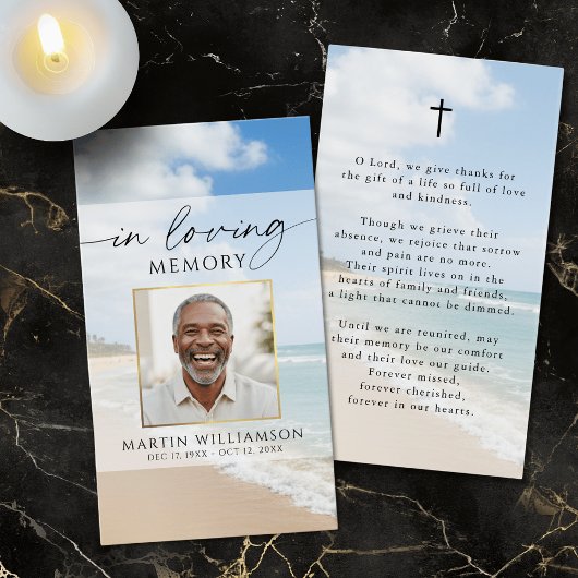 Memorial Beach Photo In Loving Memory Prayer Card
