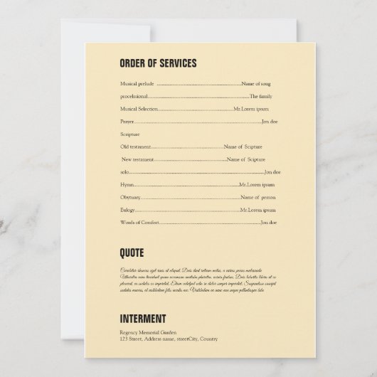 Memorial Beerdigungsvorlage Einladung (Rückseite)