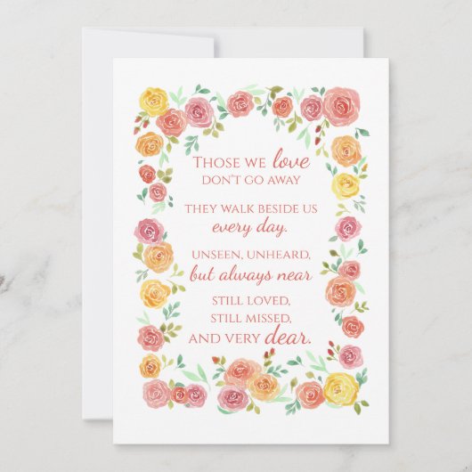 Memorial Beileid Gedicht mit Rose Framework (Vorderseite)