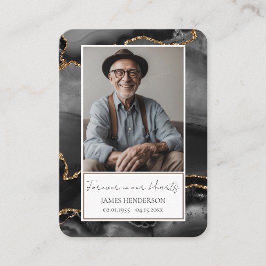 Memorial Black Gold Stone Foto Beerdigung Keepake Visitenkarte (Vorderseite)