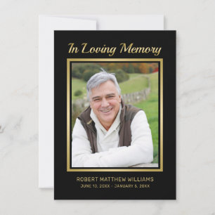 Memorial Black Gold Typografy Foto Beileid Dankeskarte