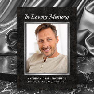 Memorial Black Leather mit Silver Foto Beileid Dankeskarte