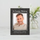 Memorial Black Leather mit Silver Foto Beileid Dankeskarte (Stehend Vorderseite)