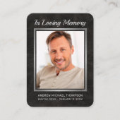 Memorial Black Leather Silver Foto Beerdigungskart Visitenkarte (Vorderseite)