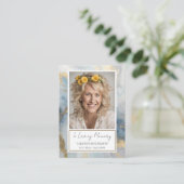 Memorial Blue and Gold Photo Funeral Keepsake Busi Visitenkarte (Stehend Vorderseite)