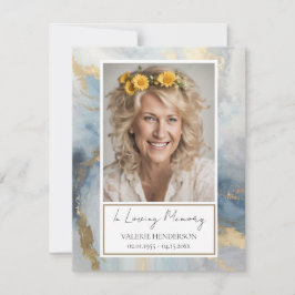Memorial Blue and Gold Photo Funeral Keepsake Invi Einladung