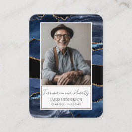 Memorial Blue Gold Stone Foto Beerdigung Keepake Visitenkarte