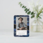 Memorial Blue Gold Stone Foto Beerdigung Keepake Visitenkarte (Stehend Vorderseite)