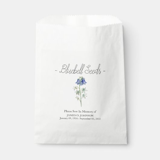 Memorial Bluebell Seed Beerdigung Geschenktütchen (Vorderseite)